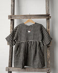 Black Gingham Tea Linen Dress