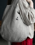 B&W Stripe Small Round Linen Bag