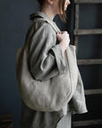 Natural Small Round Linen Bag