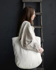White Large Linen Round Bag