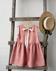 Salmon Smock Linen Dress, Size 1-2 years