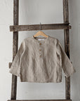 Natural Long Sleeve Button Linen Shirt, Size 1-2 years