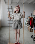B&W Stripe Linen Shorts, Size 5-6 years, Sailboat embroidery
