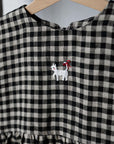 Black Gingham Tea Linen Dress