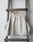 Cream Gingham Parachute Linen Tunic, 7-8 years, Teddy bear embroidery (STOCK)