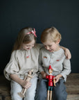Natural Long Sleeve Classic Linen Shirt, Size 4-5 years, Running fox & rabbit embroidery (STOCK)