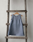Dusty Blue Sleeveless Linen Dress, Size 4-5 years