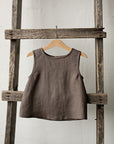 Cacao Sleeveless Linen Shirt, Size 4-5 years, Seal embroidery