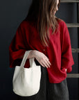 White Mini Round Linen Bag