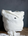 White Small Round Linen Bag