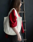 White Small Round Linen Bag