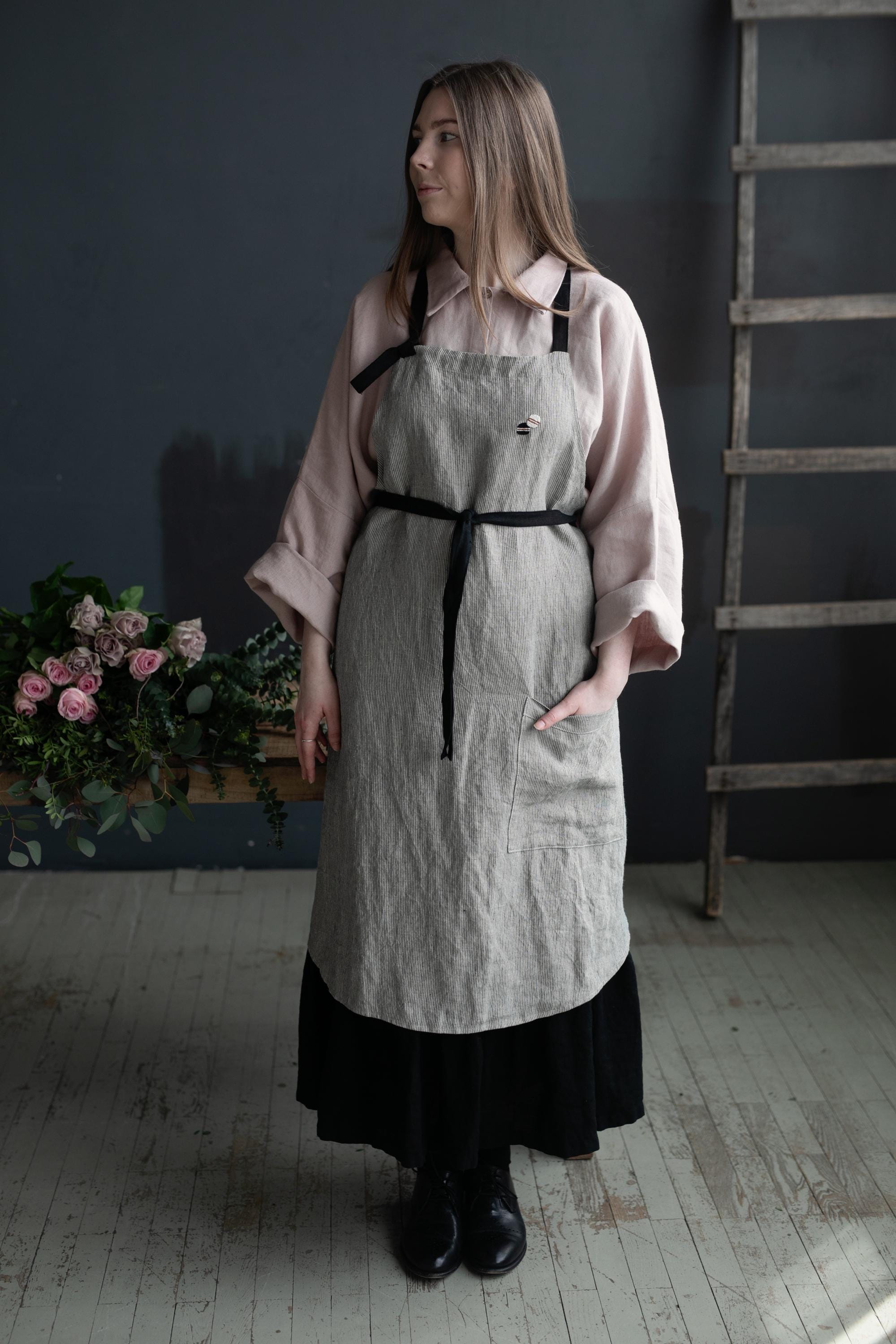 B&W Stripe Linen Chef Apron