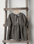 Black Gingham Tea Linen Dress