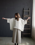 White Stripe 3/4 Linen Shirt