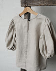 Natural Linen Puff Sleeve Top