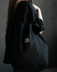 Black Large Linen Round Bag