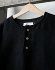 Black Long Sleeve Henley Linen Shirt