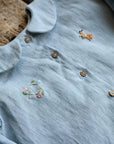 Baby Blue Linen Tunic Dress, 3-4 years, Wreath & spring rabbit embroidery (STOCK)