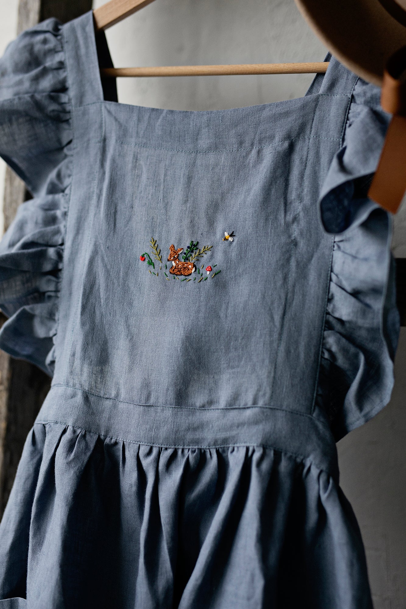 Dusty Blue Long Vintage Linen Apron