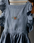 Dusty Blue Long Vintage Linen Apron