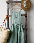 Mint Long Cross Back Linen Pinafore