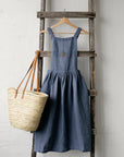 Dusty Blue Midi Cross Back Linen Pinafore