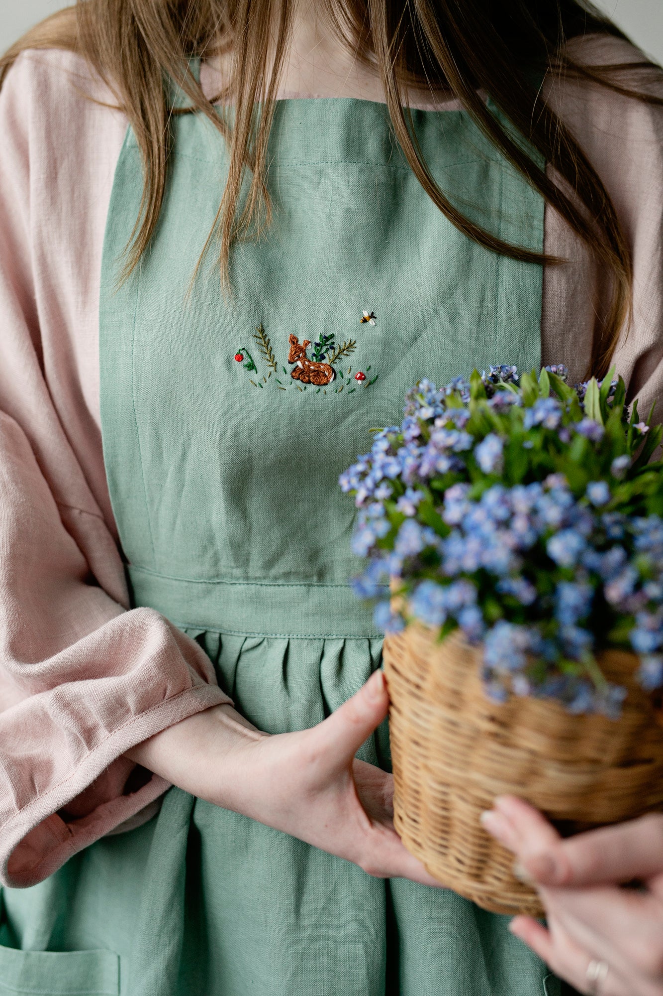 Mint Long Cross Back Linen Pinafore