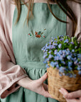Mint Long Cross Back Linen Pinafore