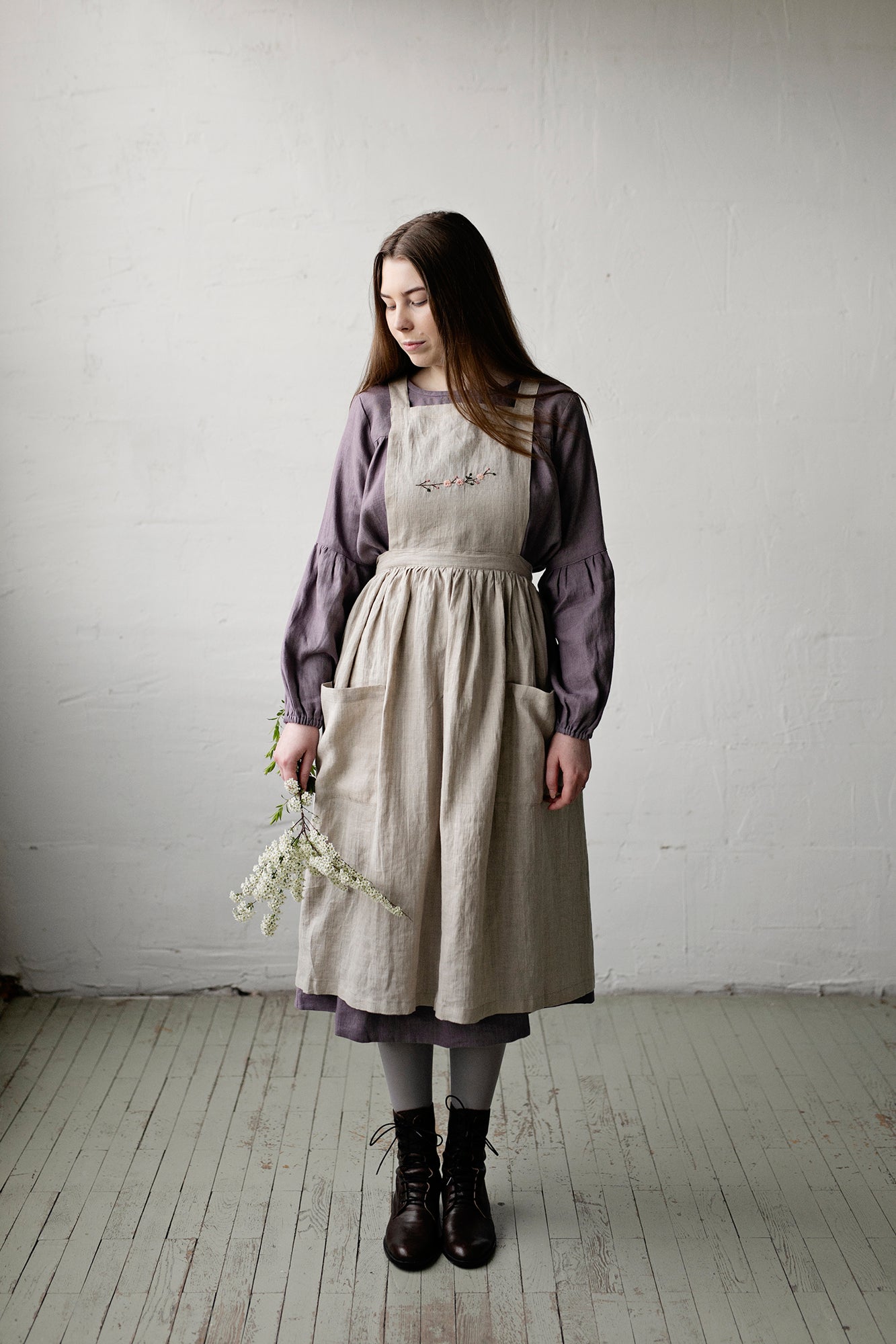 Natural Midi Cross Back Linen Pinafore