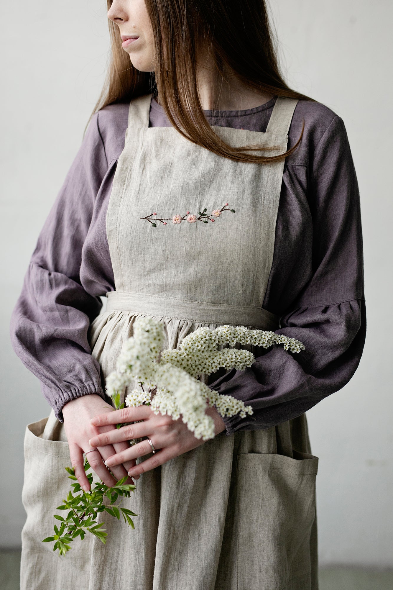Natural Midi Cross Back Linen Pinafore