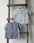 Baby Blue Short Sleeve Button Linen Shirt
