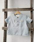 Baby Blue Short Sleeve Button Linen Shirt