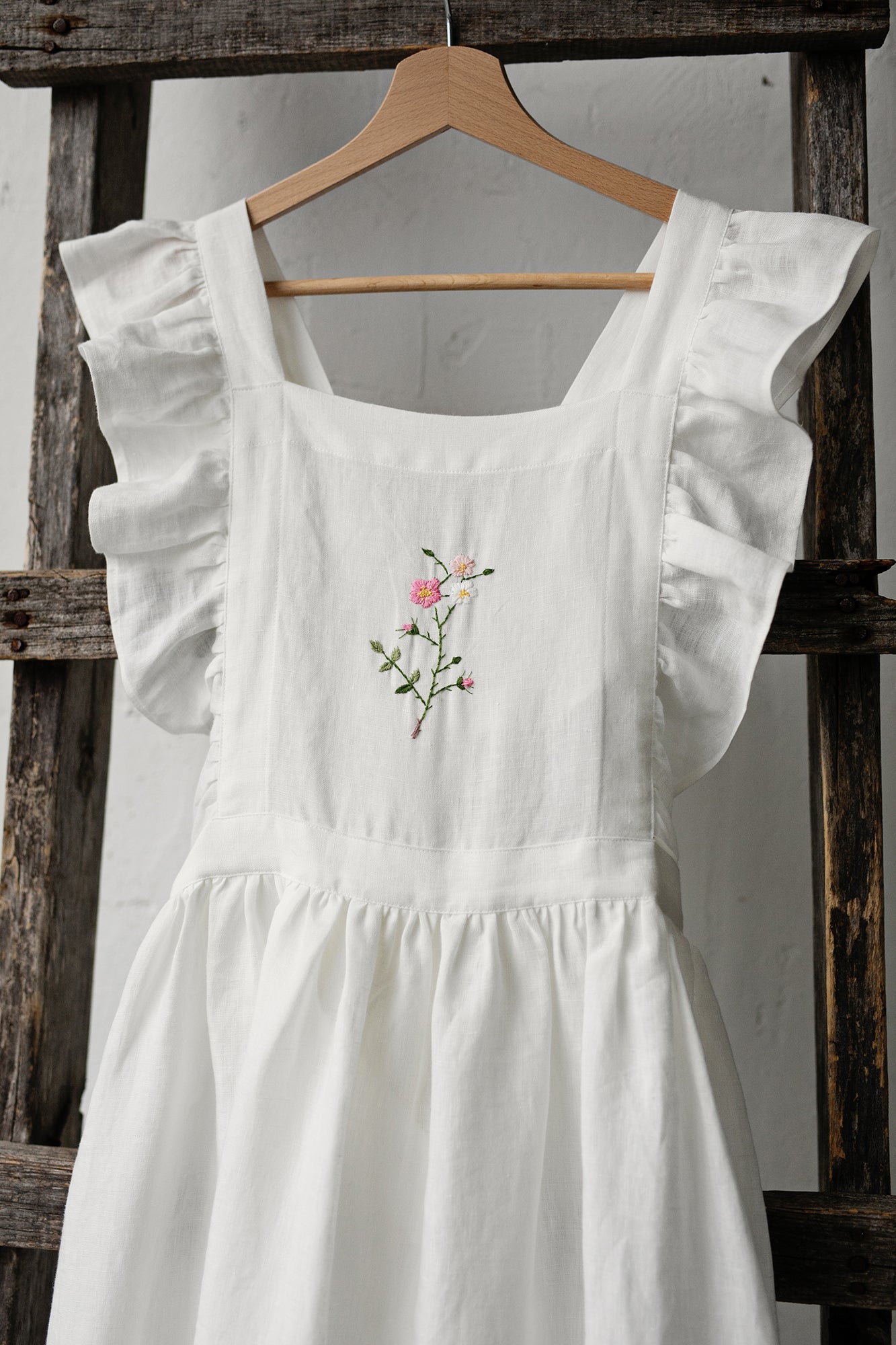 White Midi Vintage Linen Apron