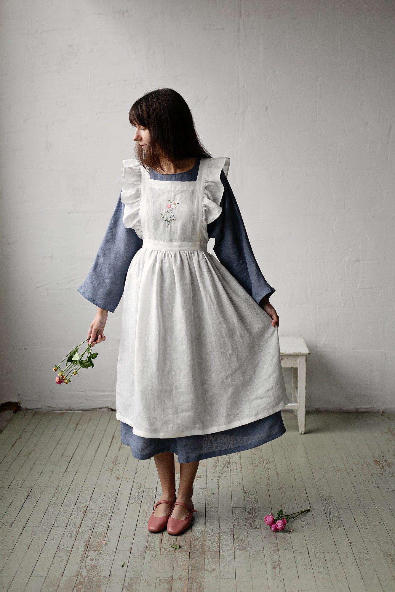 White Midi Vintage Linen Apron