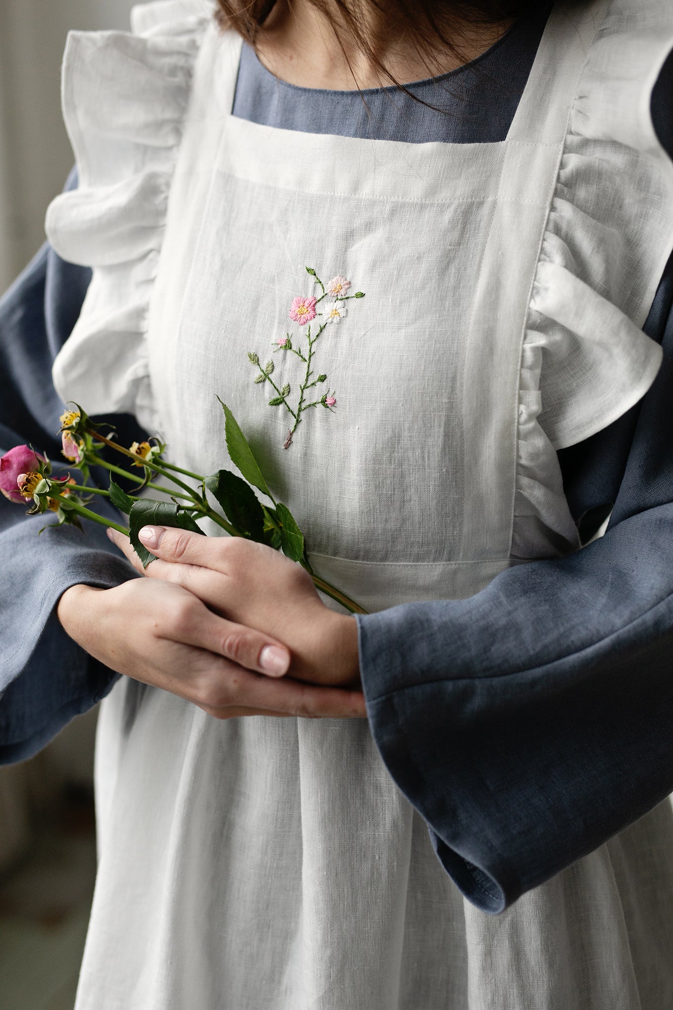 White Midi Vintage Linen Apron