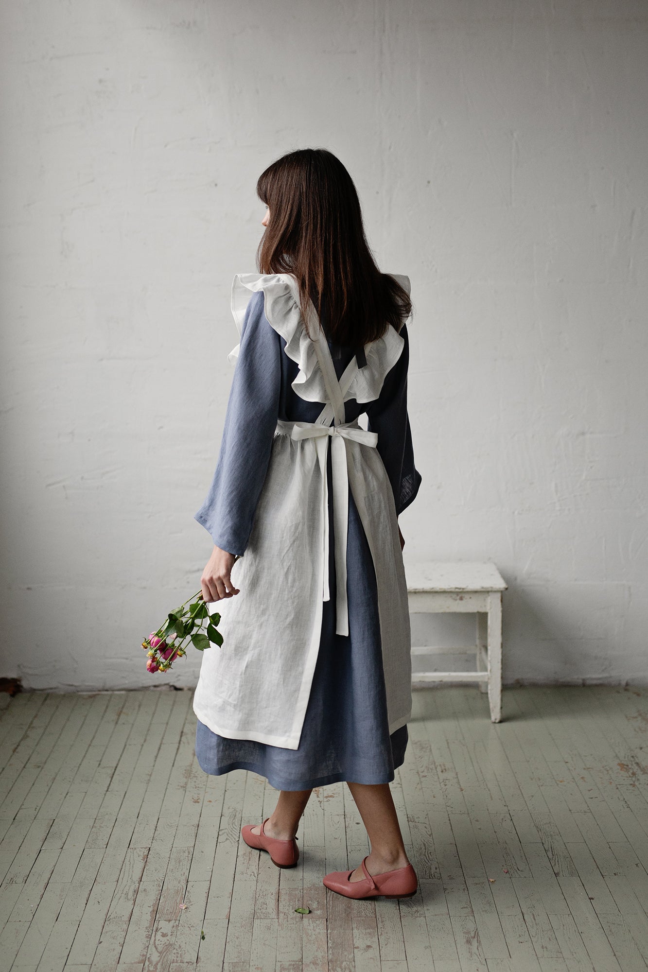 White Midi Vintage Linen Apron