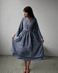 Dusty Blue Midi Cross Back Linen Pinafore