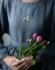 Dusty Blue Midi Cross Back Linen Pinafore