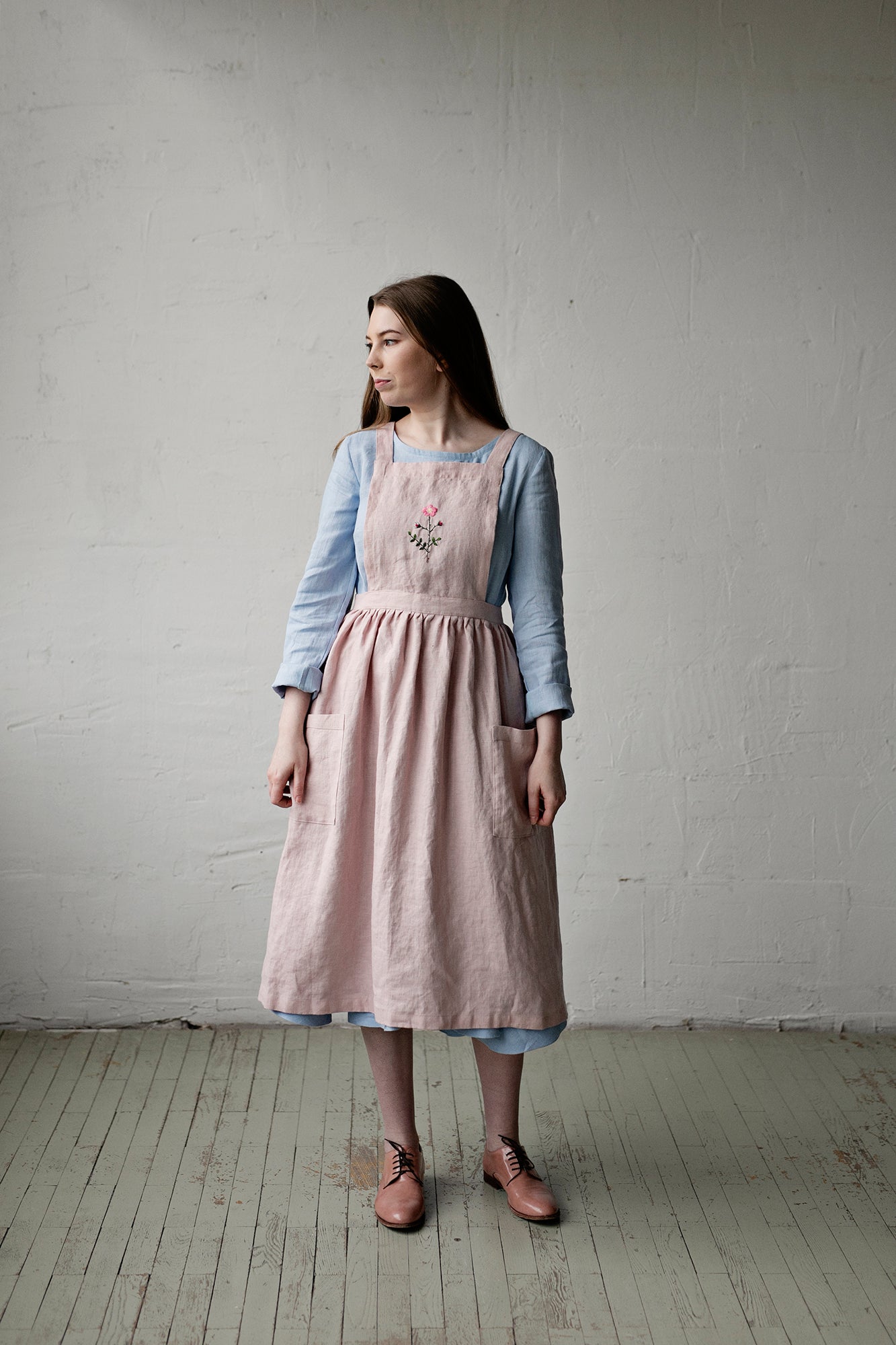 Baby Pink Midi Cross Back Linen Pinafore