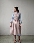 Baby Pink Midi Cross Back Linen Pinafore