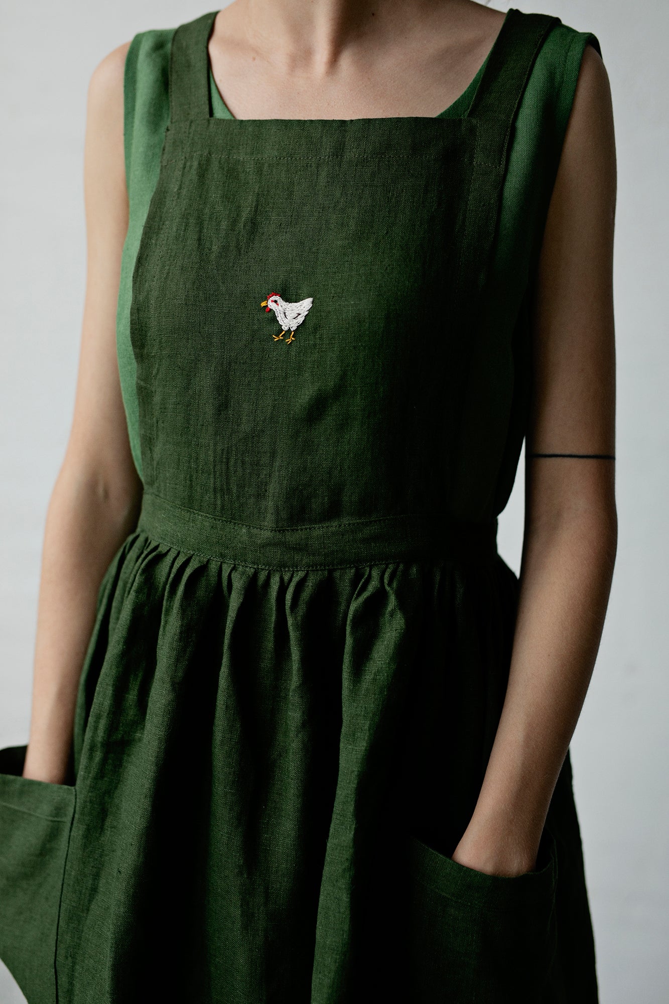 Forest Green Midi Cross Back Linen Pinafore