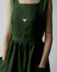 Forest Green Midi Cross Back Linen Pinafore
