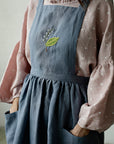 Dusty Blue Midi Cross Back Linen Pinafore