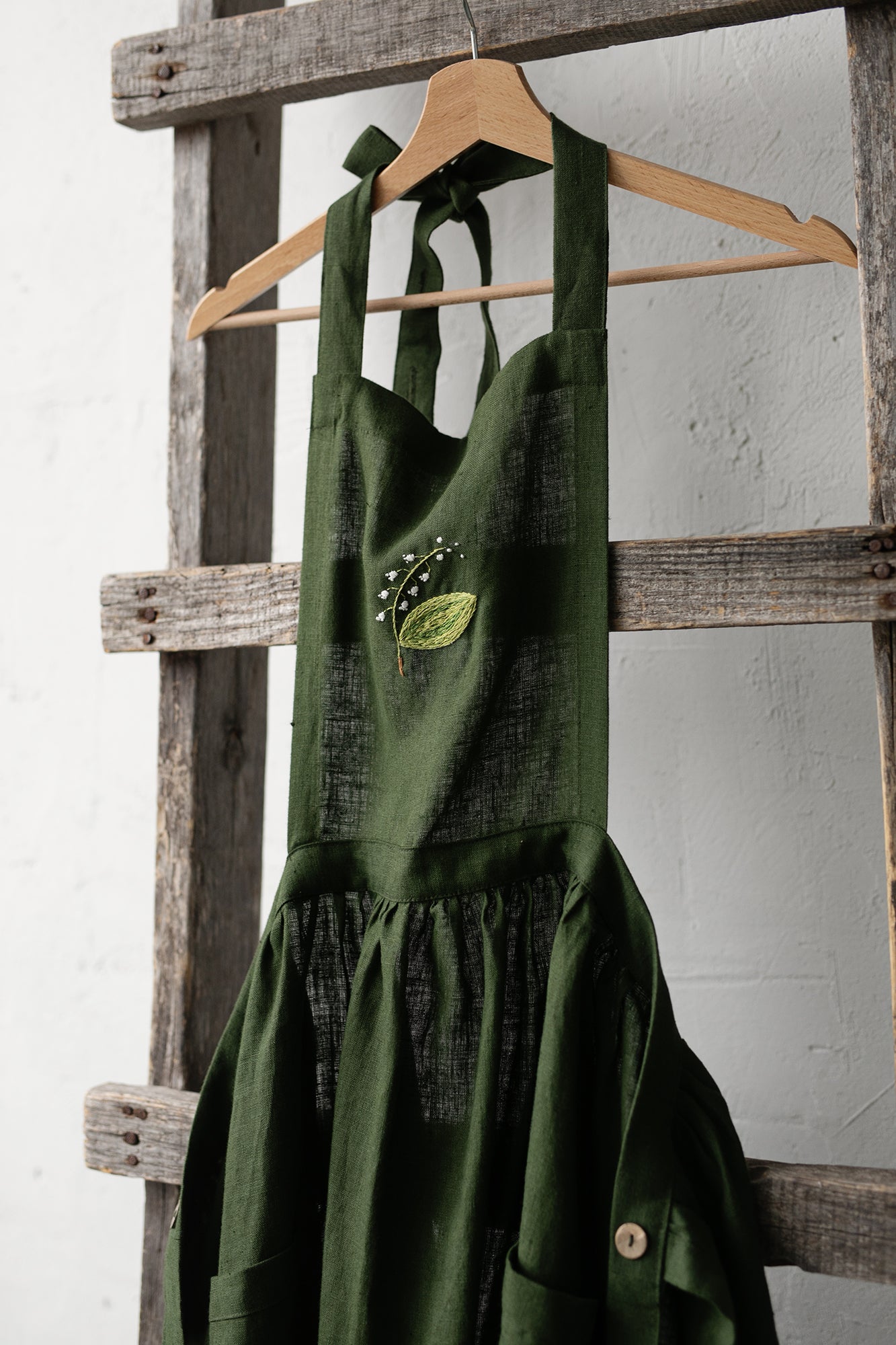 Forest Green Midi Cross Back Linen Pinafore