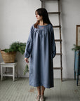 Dusty Blue Victorian Linen Dress