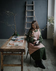 Dusty Rose Christmas Japanese Linen Apron