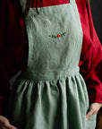 Mint Christmas Midi Cross Back Linen Pinafore
