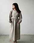 Natural Long Cross Back Linen Pinafore