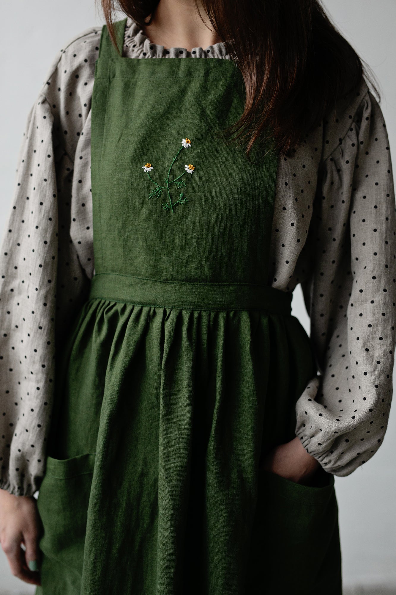 Forest Green Midi Cross Back Linen Pinafore
