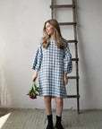 Aquamarine Daisy Linen Dress